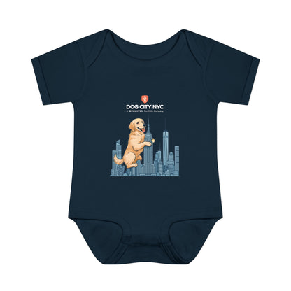 Dog City NYC Baby Bodysuit – Golden Retriever & Skyline Onesie