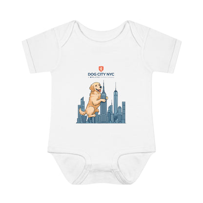 Dog City NYC Baby Bodysuit – Golden Retriever & Skyline Onesie