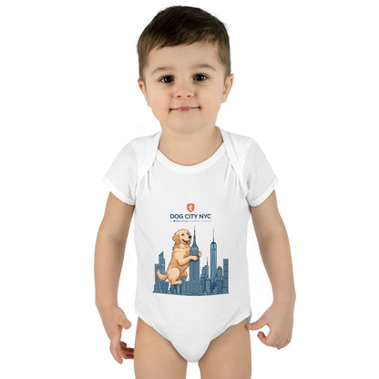 Dog City NYC Baby Bodysuit – Golden Retriever & Skyline Onesie